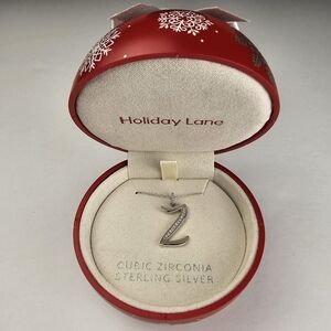 Holiday Lane Cubic Zirconia 'Z' Initial Necklace in Sterling Silver